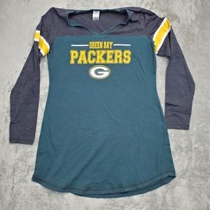 Green Bay Packers Shirt Medium Grey Green Logo V Neck Long Sleeve Top Womens